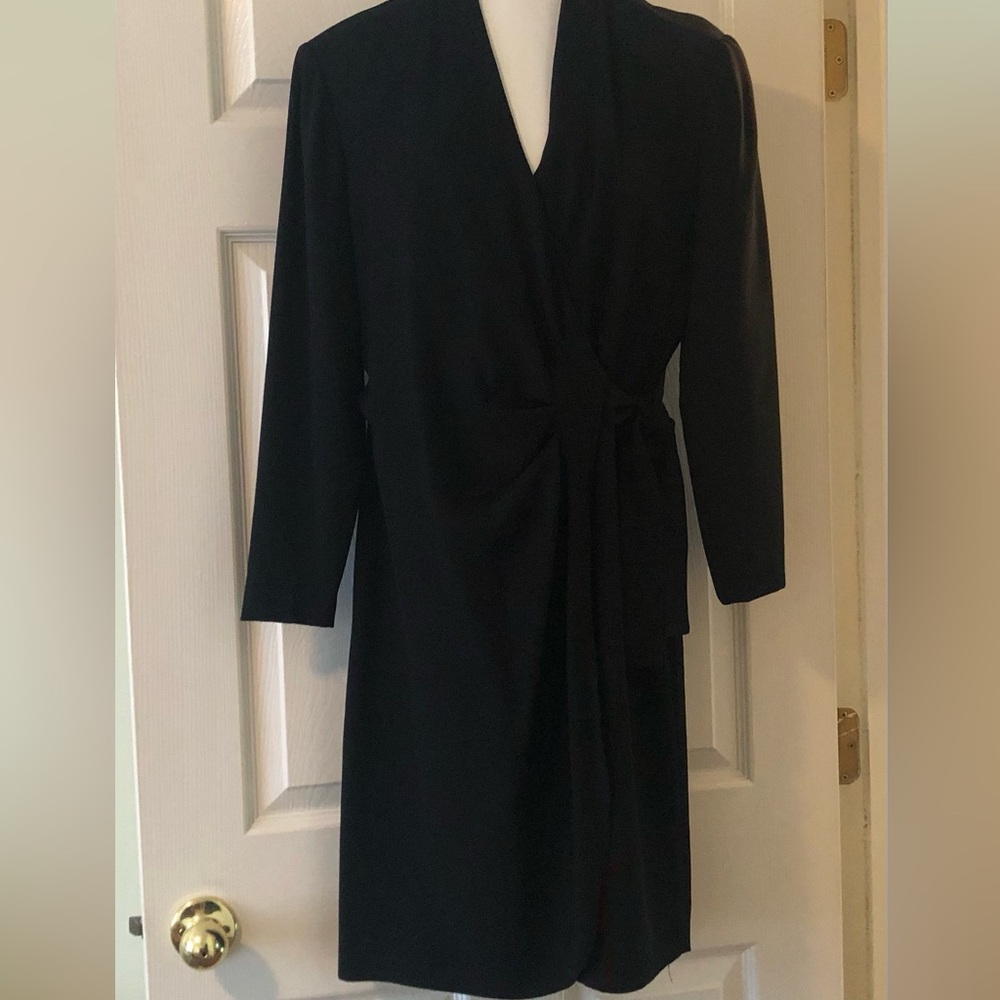 Black wrap dress size 6 petite, vintage Liz Claiborne, classic style